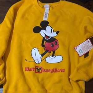 Disney Men's Bright Yellow Mickey Mouse Crewneck Sweater
